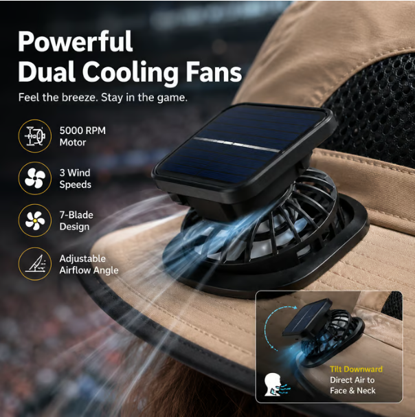 Solar-Powered Outdoor Cooling Fan Hat