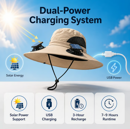 Solar-Powered Outdoor Cooling Fan Hat