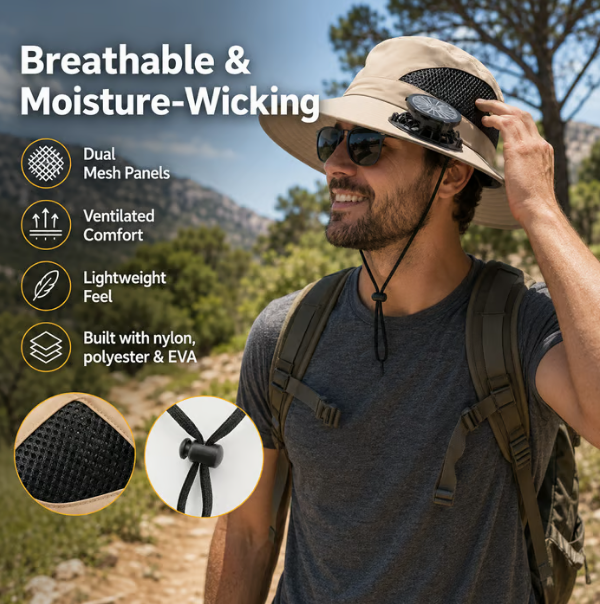 Solar-Powered Outdoor Cooling Fan Hat