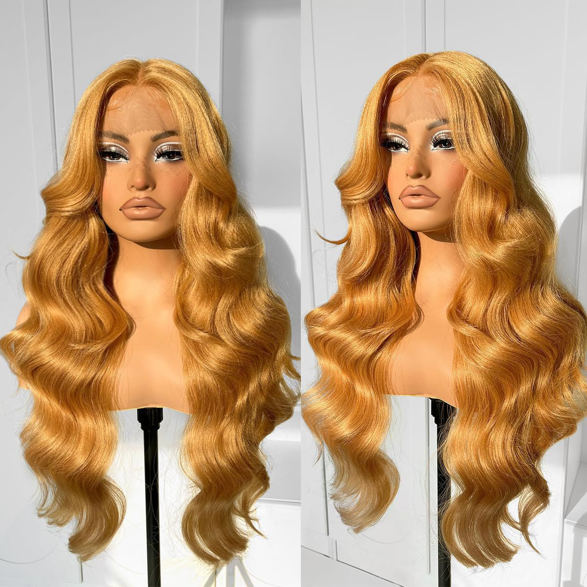 13*4 lace front wig, gradient gold layered wavy synthetic glue-free lace wig