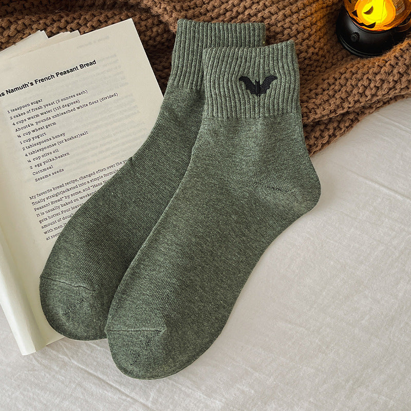 🔥🎃 100% Cotton - Viral Halloween Embroidered Crew Socks – Cute Spooky Knit Socks✨