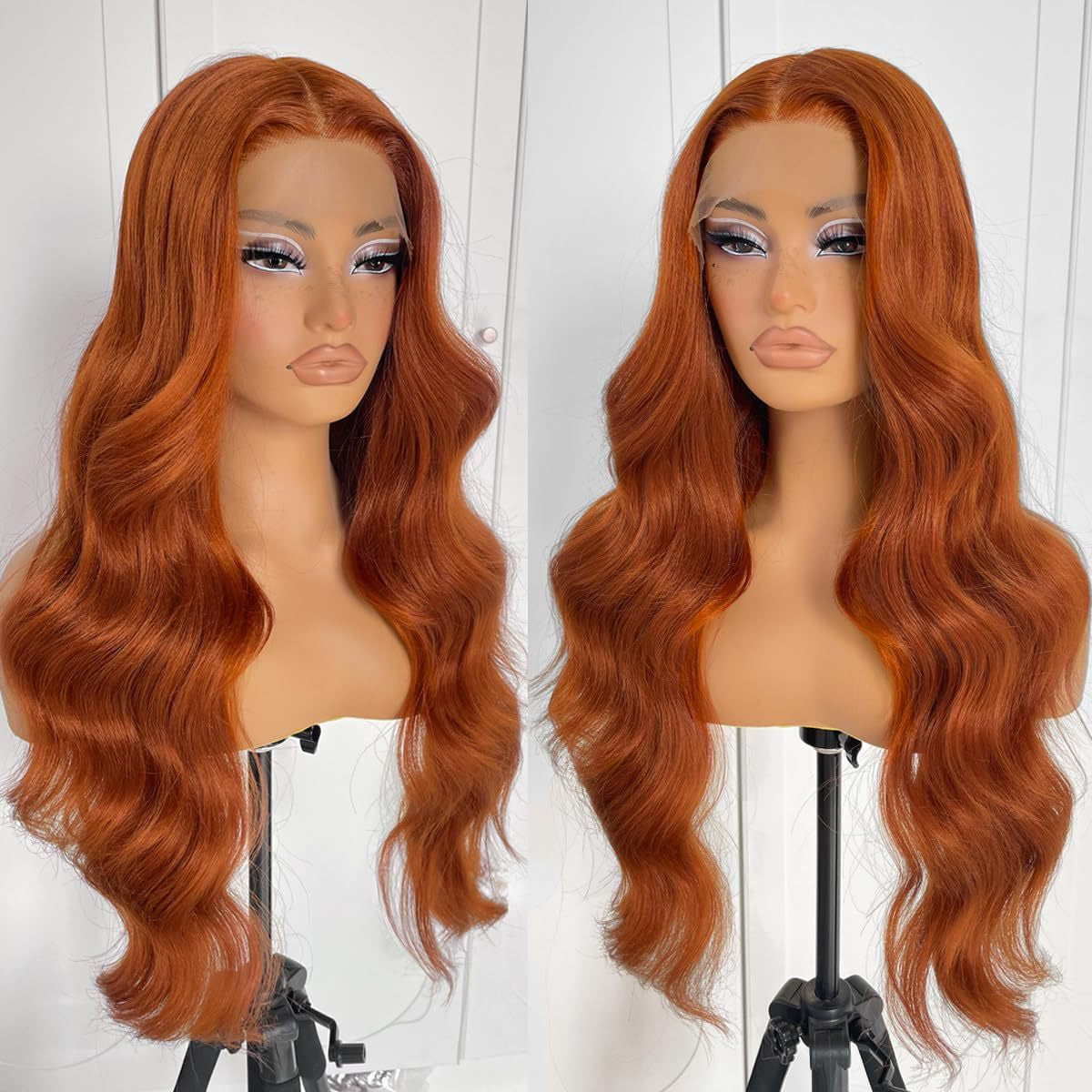 13*4 lace front wig, gradient gold layered wavy synthetic glue-free lace wig