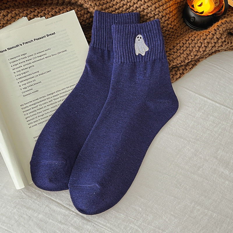 🔥🎃 100% Cotton - Viral Halloween Embroidered Crew Socks – Cute Spooky Knit Socks✨