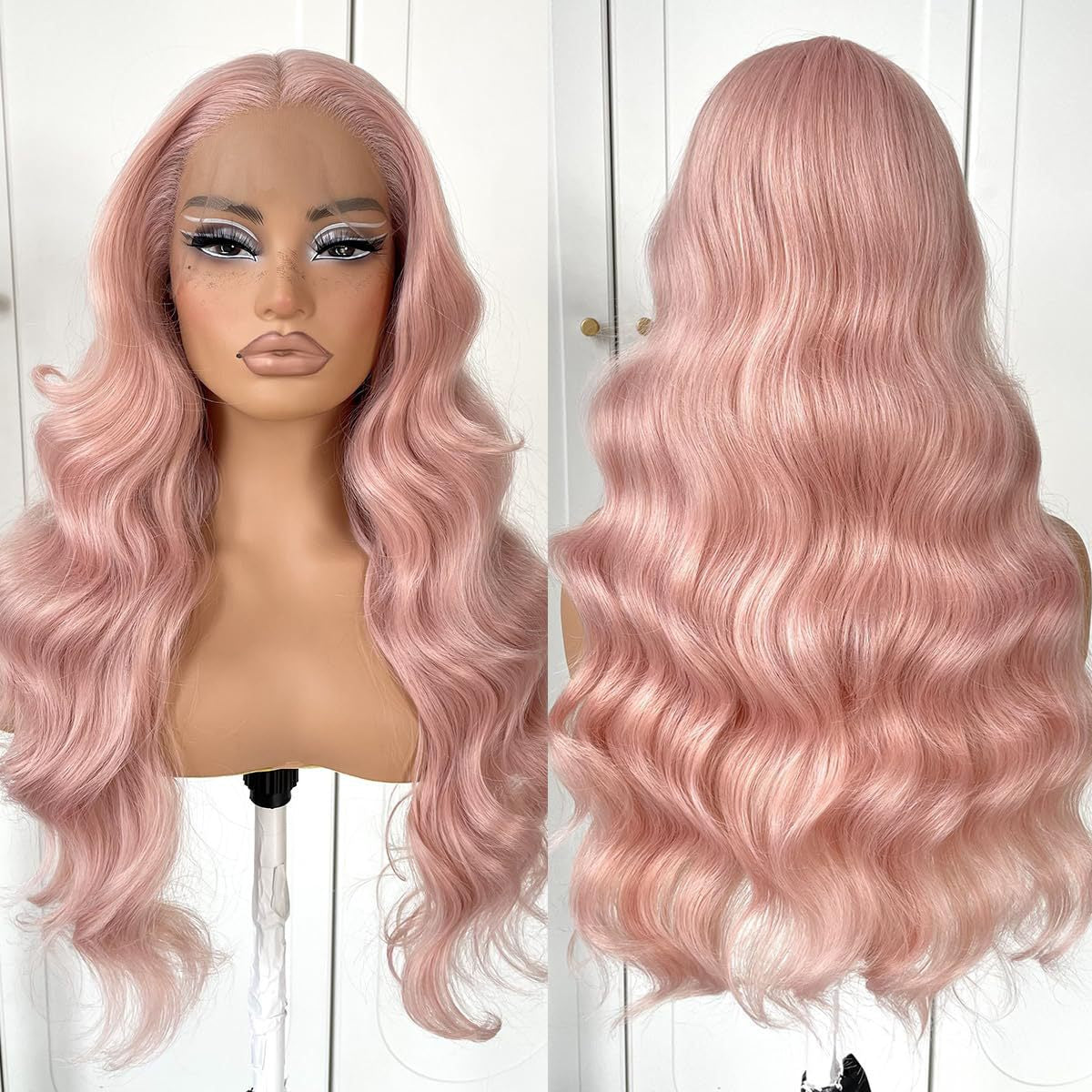 13*4 lace front wig, gradient gold layered wavy synthetic glue-free lace wig