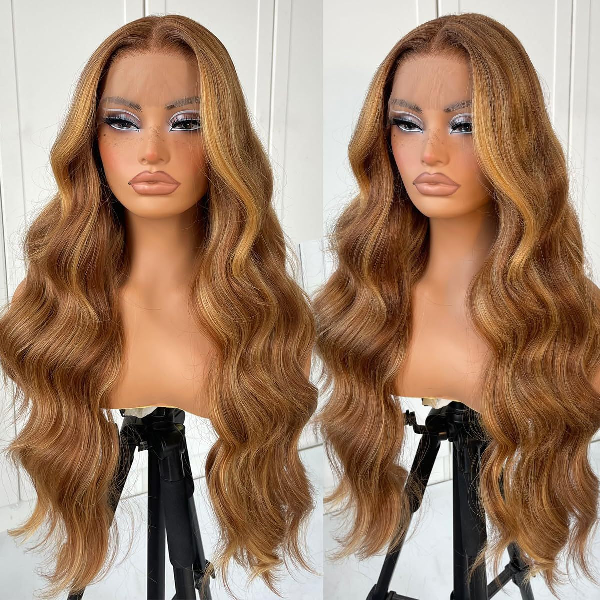 13*4 lace front wig, gradient gold layered wavy synthetic glue-free lace wig