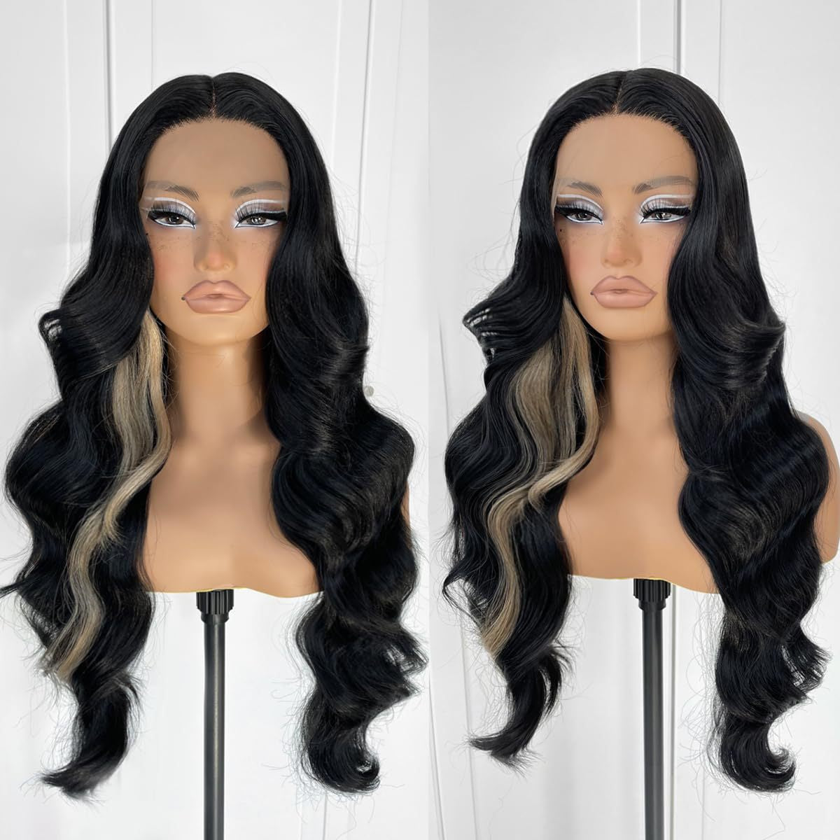 13*4 lace front wig, gradient gold layered wavy synthetic glue-free lace wig