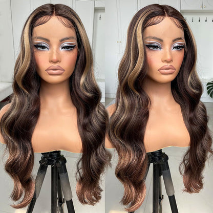 13*4 lace front wig, gradient gold layered wavy synthetic glue-free lace wig