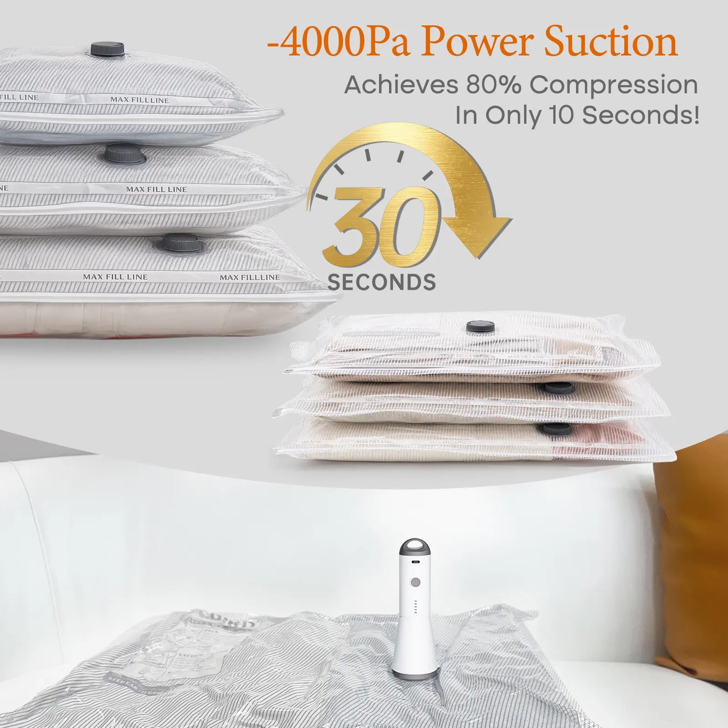 Cordless Travel Vacuum Sealer & Storage Set – 80% Space Saving – Rechargeable Portable Pump with 9/15 Premium Vacuum Bags