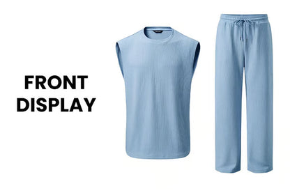🔥 50% OFF Father’s Day Special ⏰🎁 Men’s Rib Knit 2-Piece Set – Sleeveless Tank & Baggy Wide-Leg Pants