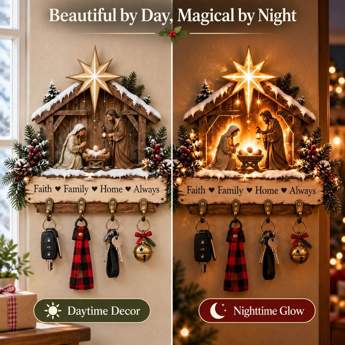 🔥 Holiday Celebration 50% OFF ✨-🔑Lighted Christmas Key Holder for Festive Entryway Decor & Everyday Organization 🎄
