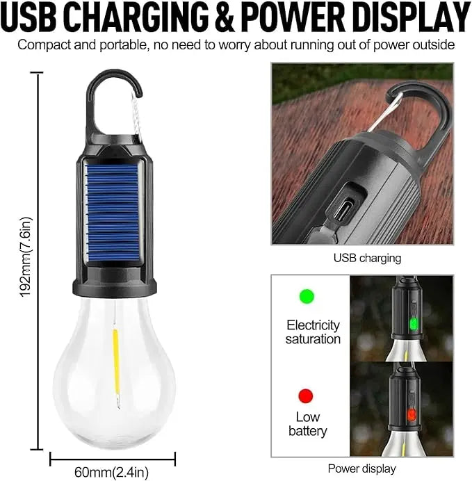 Solar-Powered LED Camping Bulb - Waterproof, Portable, 3-Mode Dimmable Hanging Light for Camping, Hiking & Emergency Preparedness