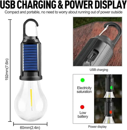 Solar-Powered LED Camping Bulb - Waterproof, Portable, 3-Mode Dimmable Hanging Light for Camping, Hiking & Emergency Preparedness