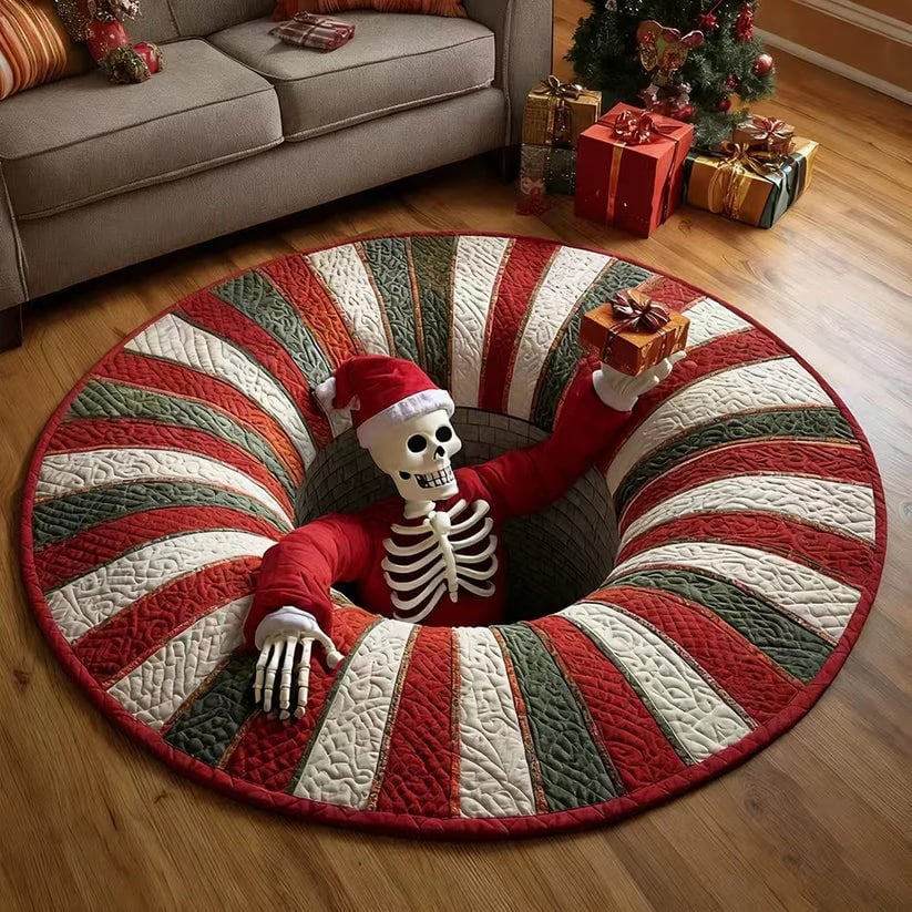 ⏰Last day Promotion 🔥🎃3D Skeleton Vortex Quilted Round Halloween Rug