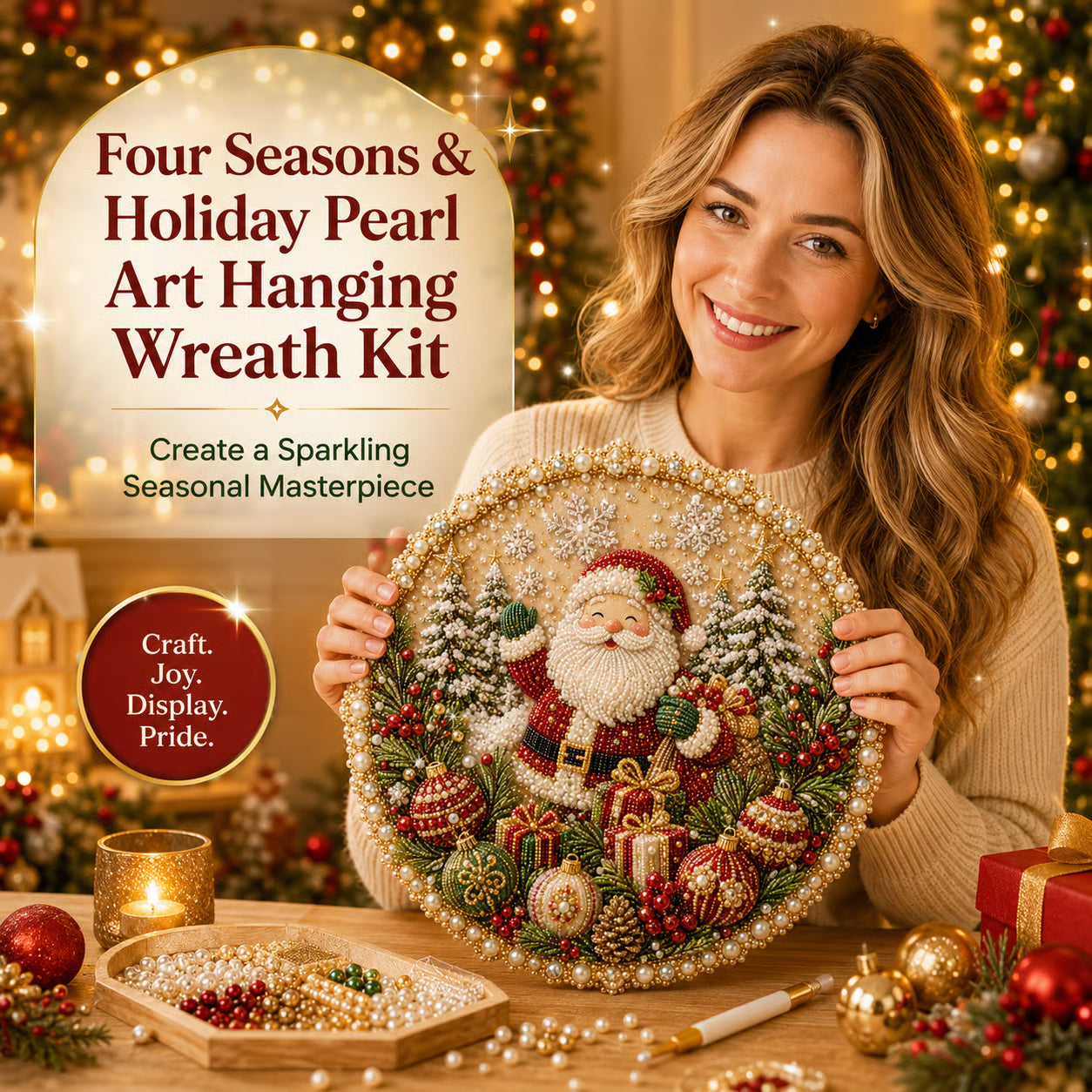🎄 LAST DAY 69% OFF – ✨ Christmas Pearl Diamond Art Hanging Ornament Kit | Luxury Flocked Canvas with Scratch-Resistant Non-Fading Pearl Beads DIY Handmade Holiday Hanging Decor 🎅💎
