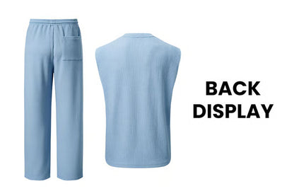 🔥 50% OFF Father’s Day Special ⏰🎁 Men’s Rib Knit 2-Piece Set – Sleeveless Tank & Baggy Wide-Leg Pants
