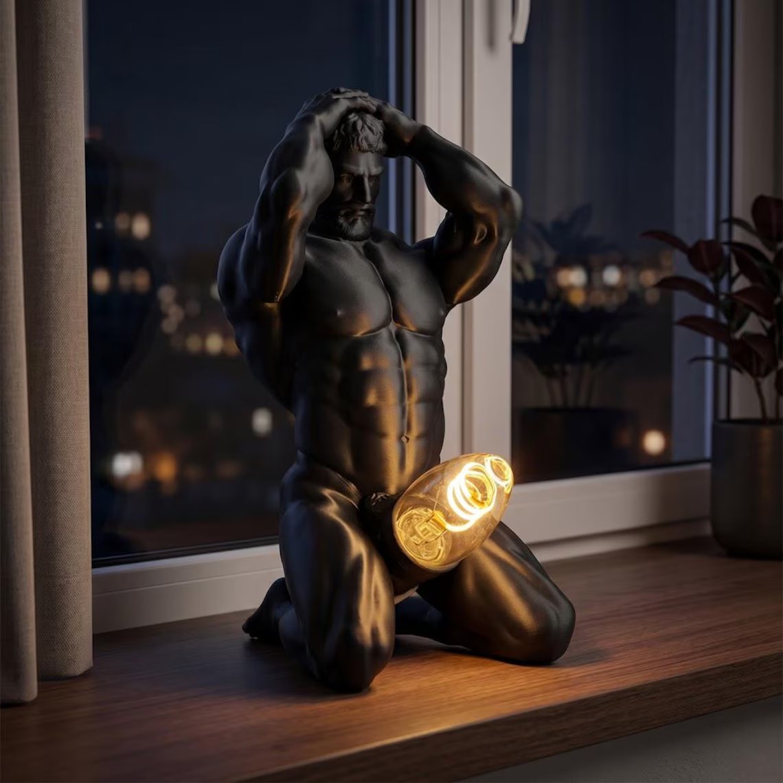 Bold Male Figure Table Lamp, Artistic Statue Light
