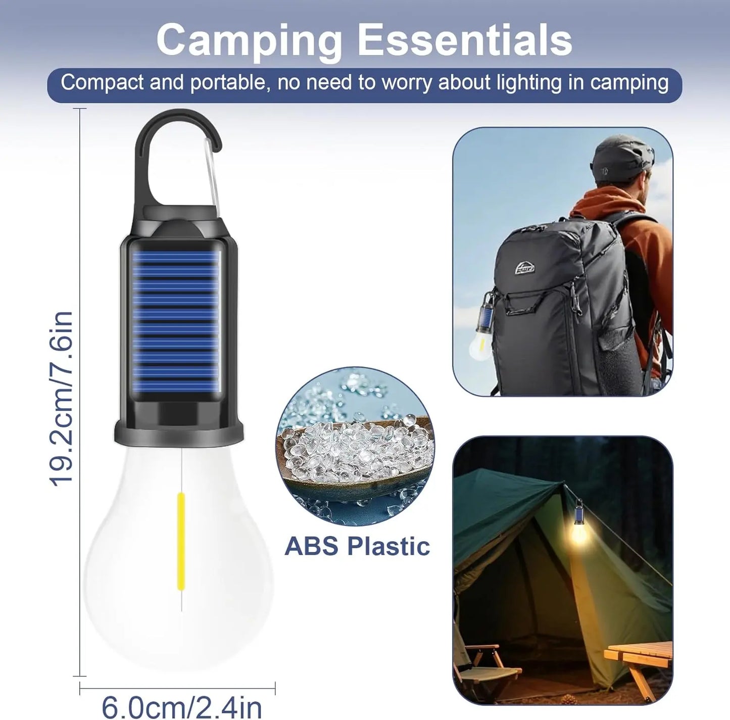 Solar-Powered LED Camping Bulb - Waterproof, Portable, 3-Mode Dimmable Hanging Light for Camping, Hiking & Emergency Preparedness