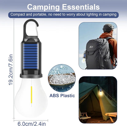 Solar-Powered LED Camping Bulb - Waterproof, Portable, 3-Mode Dimmable Hanging Light for Camping, Hiking & Emergency Preparedness