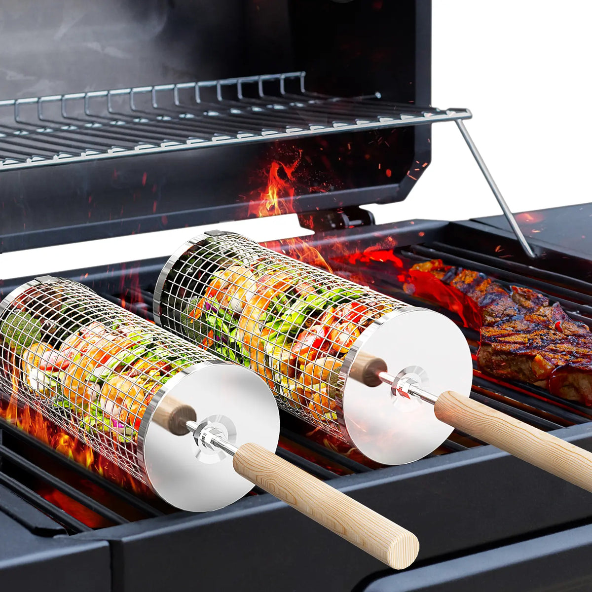 Rolling Grill Baskets - 304 Stainless Steel BBQ Tools
