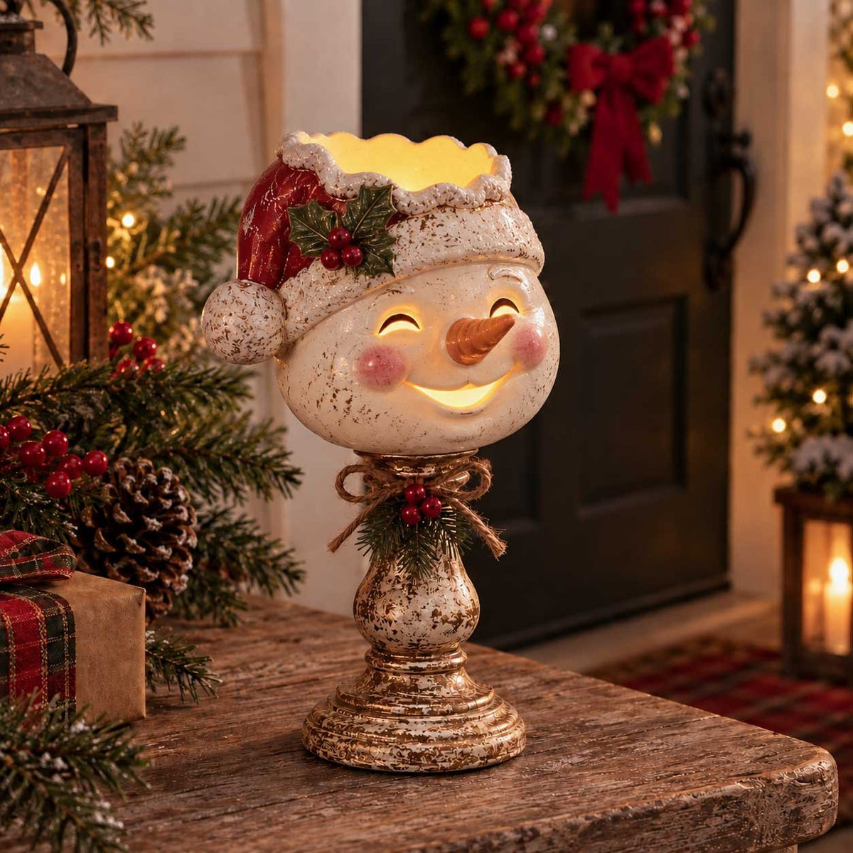 🎄🕯️Vintage Distressed Christmas Pedestal Candle Holder