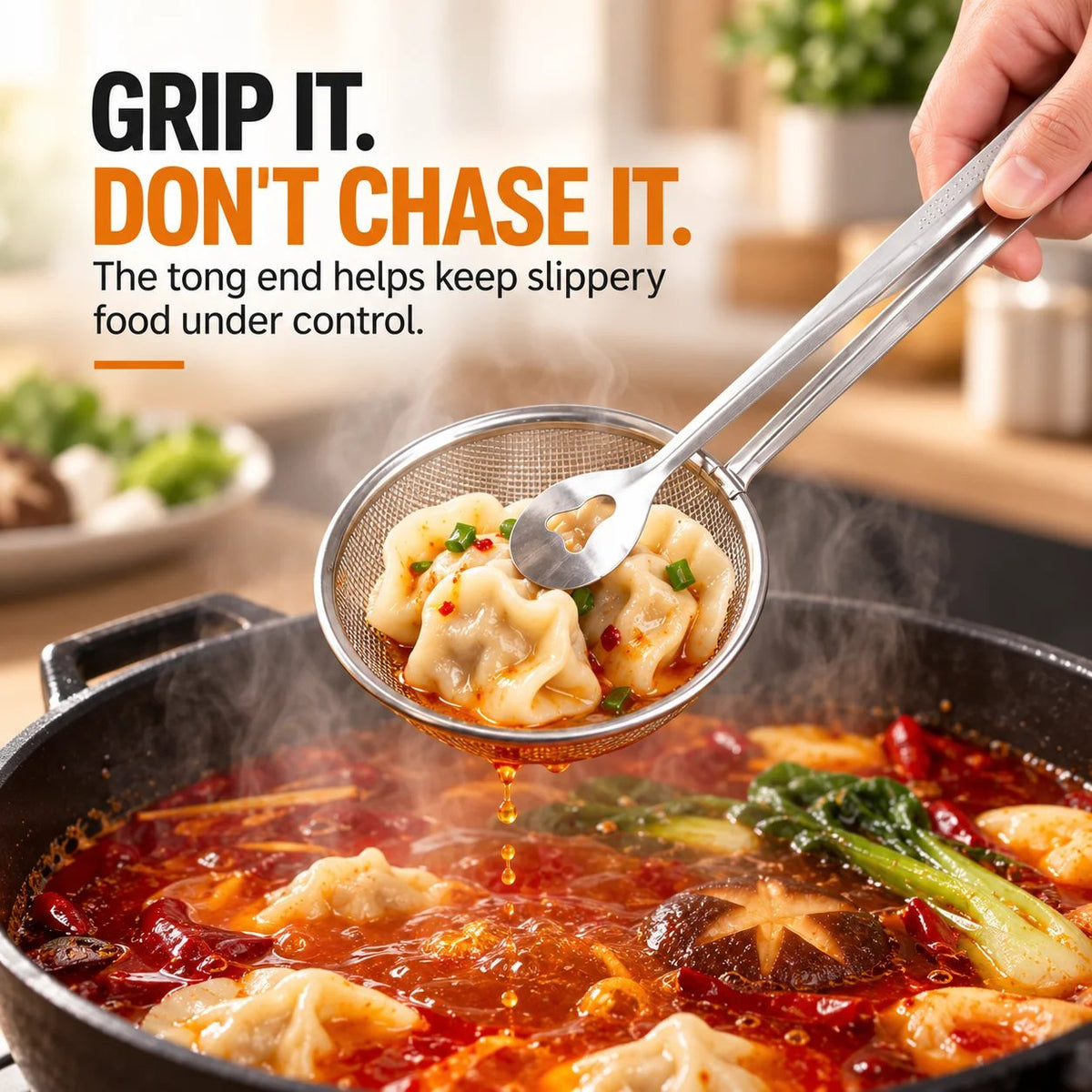 🔥 Buy 1 Get 1 🔥-2-in-1 Stainless Steel Strainer Tongs – Grab, Drain & Serve with One Tool