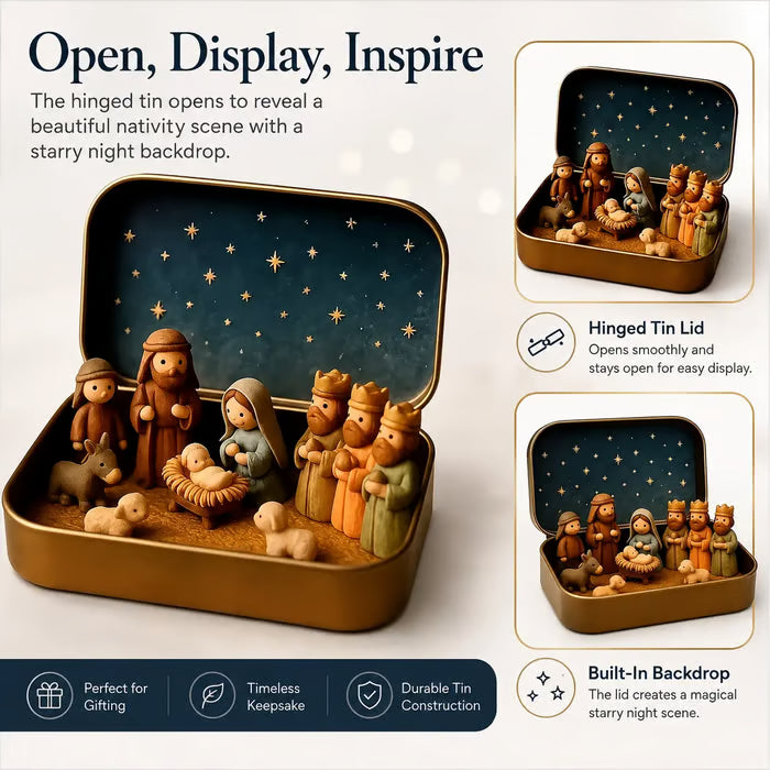 ✝️ Mini Nativity Scene Keepsake Tin – Pocket-Sized Christmas Holy Family Display 🙏🎄