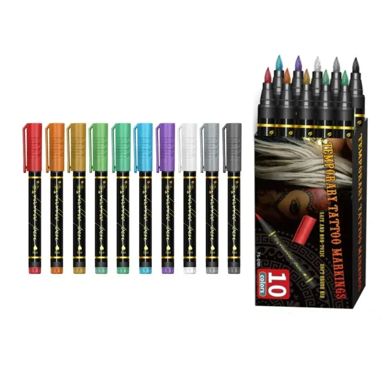 🌈🎨10-Color Temporary Tattoo Markers Set