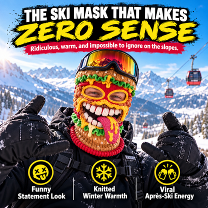 🍔 50% OFF – Funny Burger Monster Knit Ski Mask – Novelty Food Balaclava 😎❄️