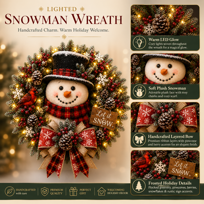 ✨✨ Hot Sale 50% OFF ⛄ Snowman Lighted Christmas Wreath – Festive Holiday Door Decor