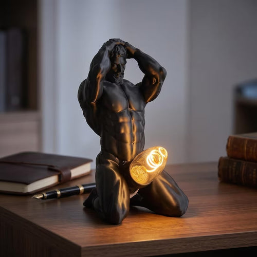 Bold Male Figure Table Lamp, Artistic Statue Light
