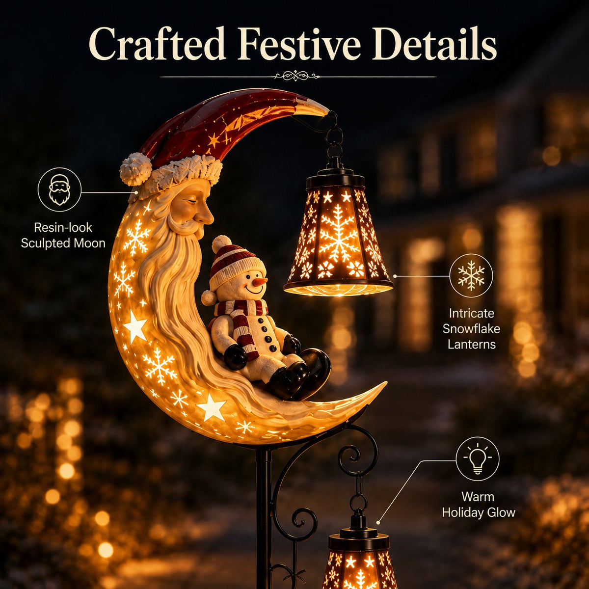 🔥 Holiday Celebration 50% OFF ✨-🌙 Solar Moon Santa Garden Stake Light with Snowflake Lanterns