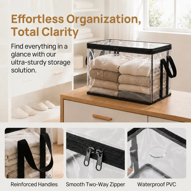 Clear PVC Storage Bins with Handles – for Books, Toys, Media, & Organizing