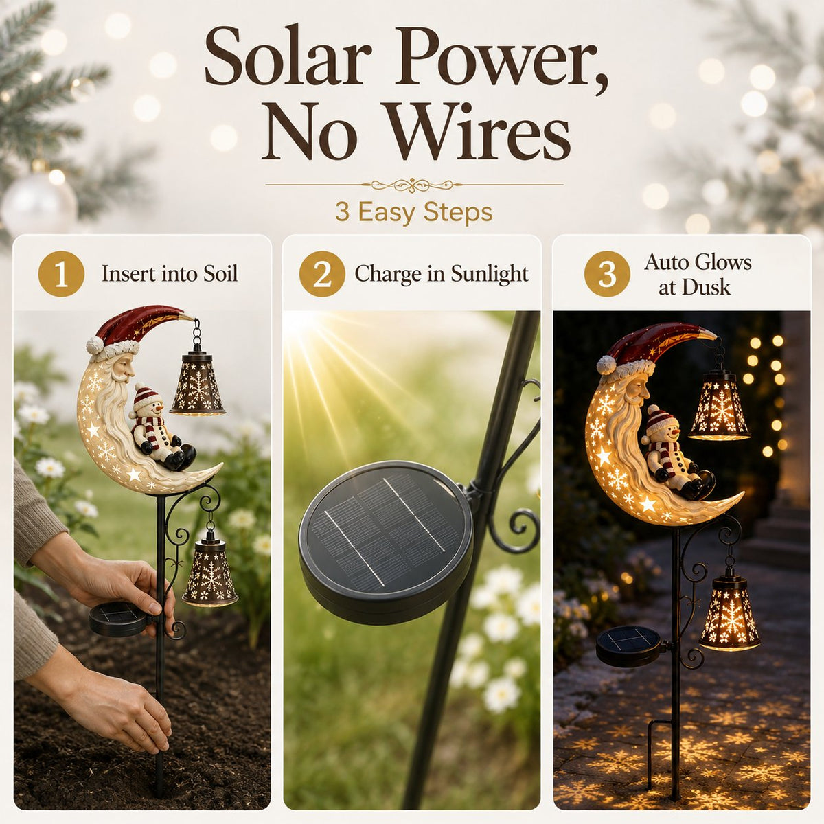 🔥 Holiday Celebration 50% OFF ✨-🌙 Solar Moon Santa Garden Stake Light with Snowflake Lanterns
