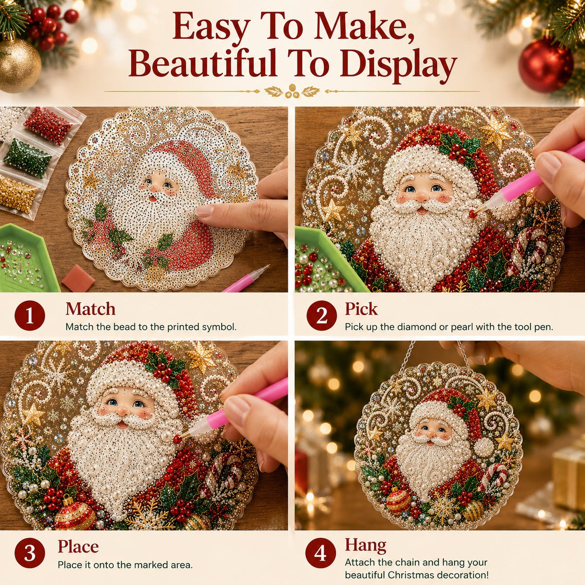 🎄 LAST DAY 69% OFF – ✨ Christmas Pearl Diamond Art Hanging Ornament Kit | Luxury Flocked Canvas with Scratch-Resistant Non-Fading Pearl Beads DIY Handmade Holiday Hanging Decor 🎅💎
