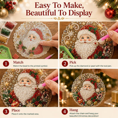 🎄 LAST DAY 69% OFF – ✨ Christmas Pearl Diamond Art Hanging Ornament Kit | Luxury Flocked Canvas with Scratch-Resistant Non-Fading Pearl Beads DIY Handmade Holiday Hanging Decor 🎅💎