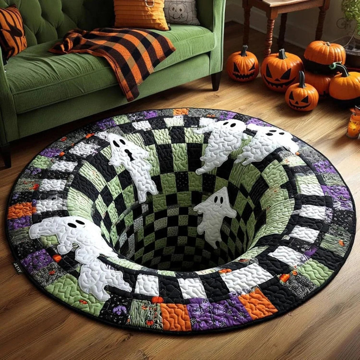 ⏰Last day Promotion 🔥🎃3D Skeleton Vortex Quilted Round Halloween Rug