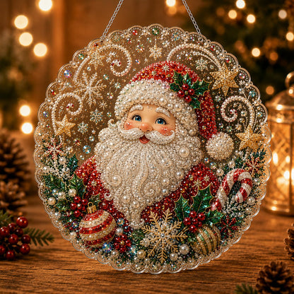 🎄 LAST DAY 69% OFF – ✨ Christmas Pearl Diamond Art Hanging Ornament Kit | Luxury Flocked Canvas with Scratch-Resistant Non-Fading Pearl Beads DIY Handmade Holiday Hanging Decor 🎅💎
