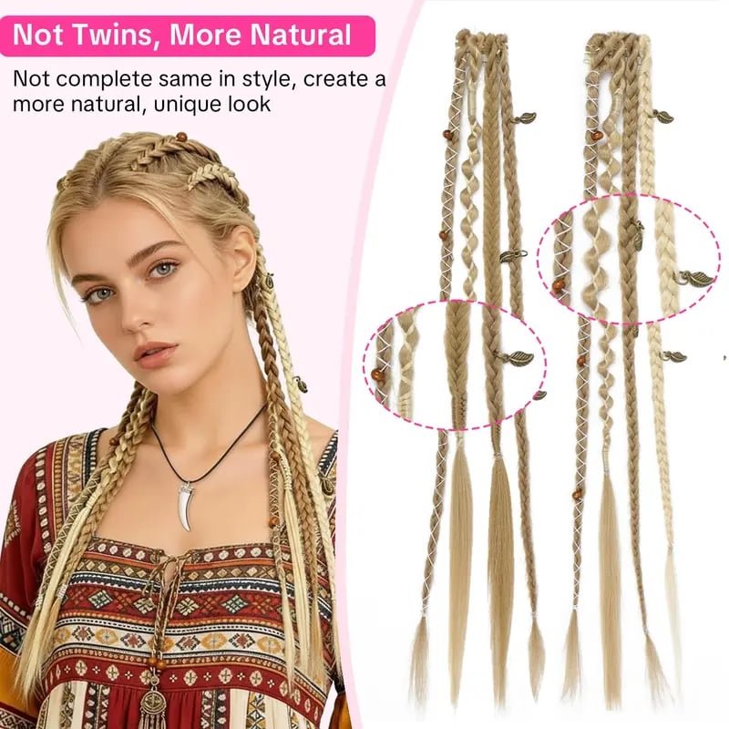 🌿🎨 Boho Beaded Clip-In Braids – Effortless Festival & Everyday Hair Transformation