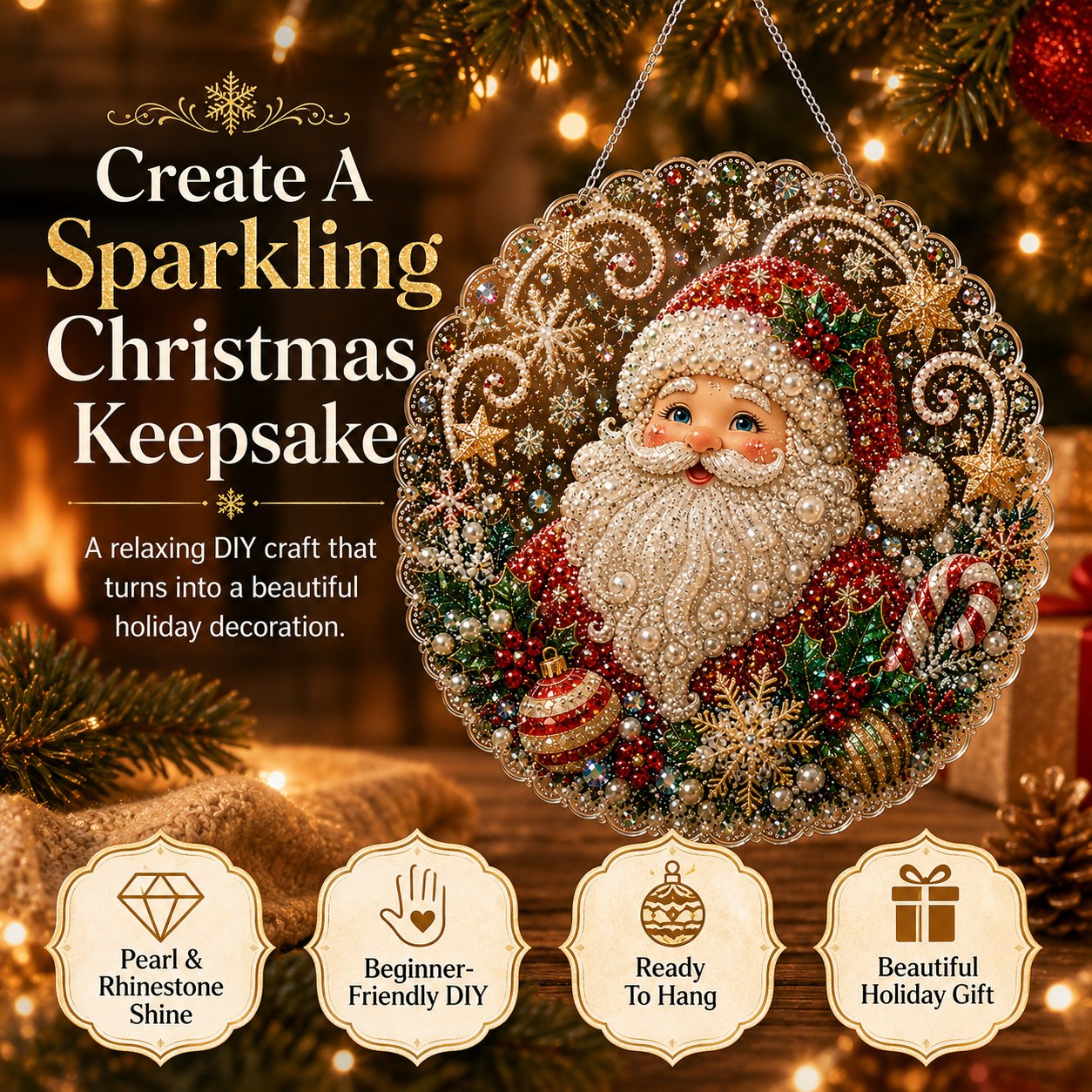 🎄 LAST DAY 69% OFF – ✨ Christmas Pearl Diamond Art Hanging Ornament Kit | Luxury Flocked Canvas with Scratch-Resistant Non-Fading Pearl Beads DIY Handmade Holiday Hanging Decor 🎅💎