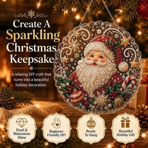 🎄 LAST DAY 69% OFF – ✨ Christmas Pearl Diamond Art Hanging Ornament Kit | Luxury Flocked Canvas with Scratch-Resistant Non-Fading Pearl Beads DIY Handmade Holiday Hanging Decor 🎅💎