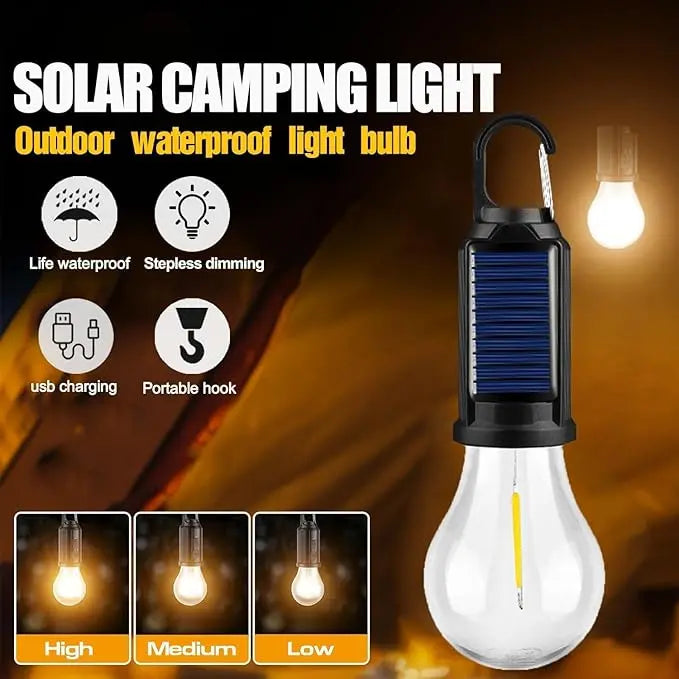 Solar-Powered LED Camping Bulb - Waterproof, Portable, 3-Mode Dimmable Hanging Light for Camping, Hiking & Emergency Preparedness