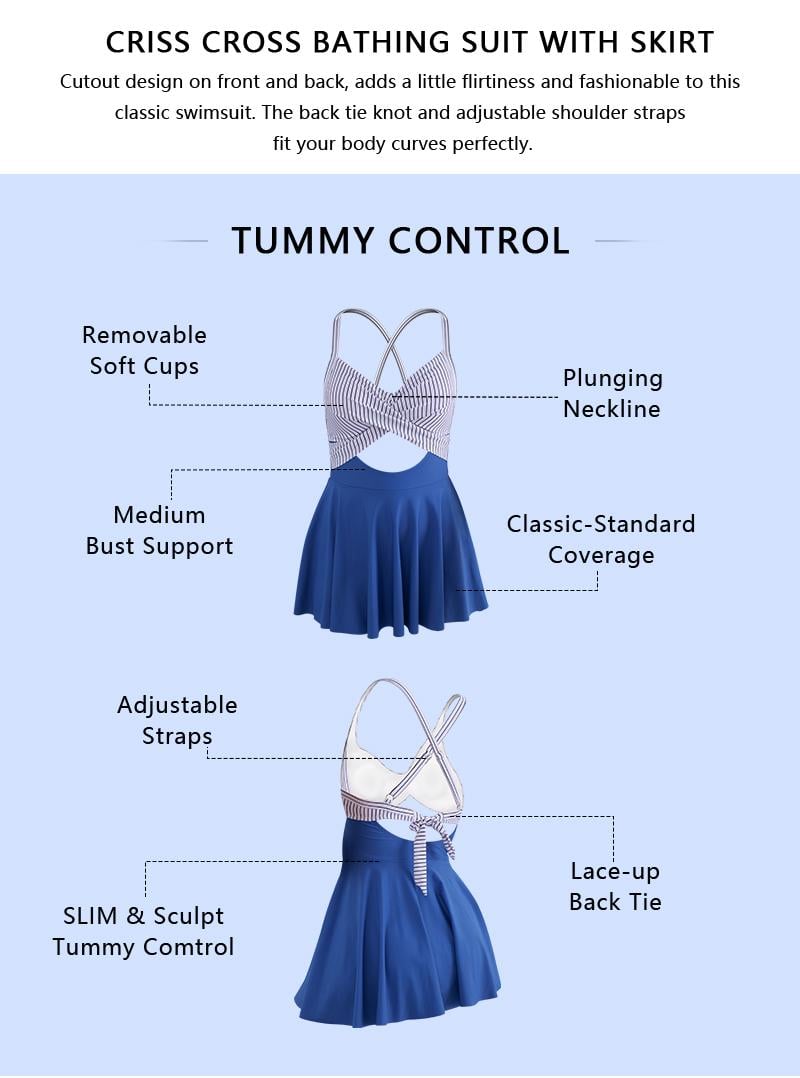 ⚡Hot Sales 49% OFF🔥Women Cutout One Piece Skirt Swimsuit V Neck Wrap Tie Back Swimdress Tummy Control Bathing Suits High Rise Swimwear High Waist Swimwsuit