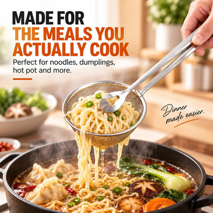 🔥 Buy 1 Get 1 🔥-2-in-1 Stainless Steel Strainer Tongs – Grab, Drain & Serve with One Tool