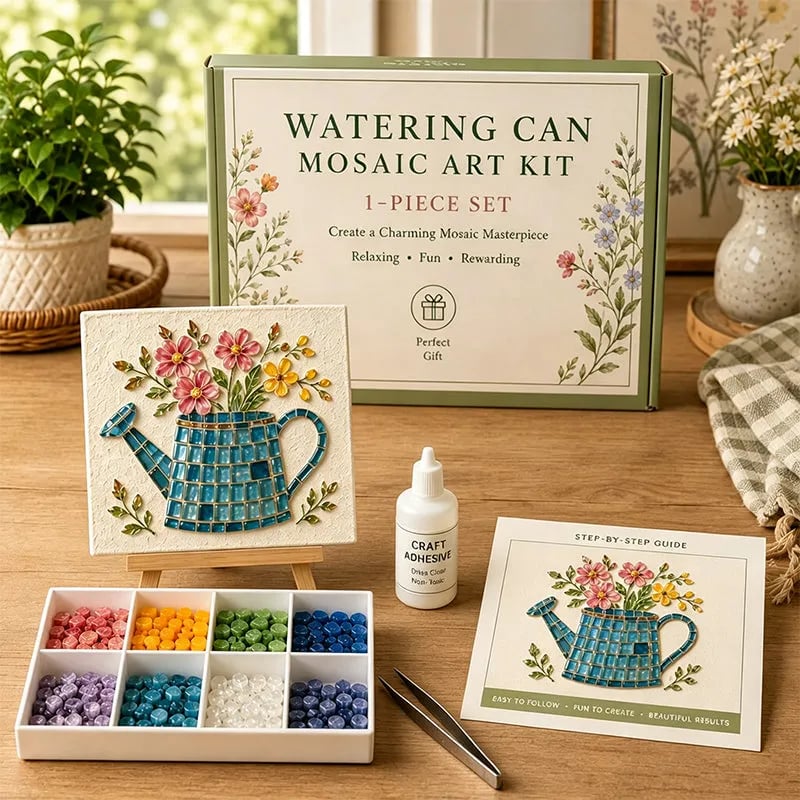 Watering Can Mosaic Art Kit-🔥LAST DAY 50% OFF🔥🌿Beginner-Friendly Floral DIY Craft with Vibrant Mosaic Beads & Sturdy Display Base ✨
