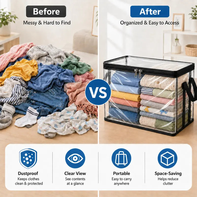 Clear PVC Storage Bins with Handles – for Books, Toys, Media, & Organizing