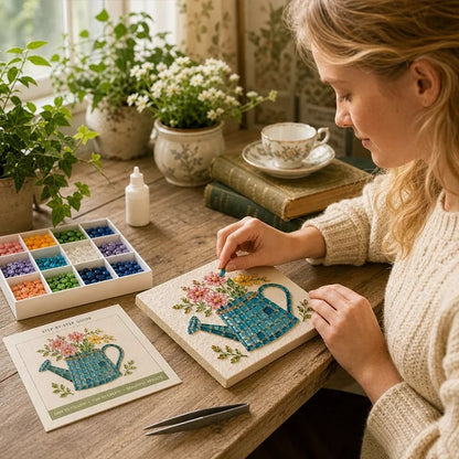 Watering Can Mosaic Art Kit-🔥LAST DAY 50% OFF🔥🌿Beginner-Friendly Floral DIY Craft with Vibrant Mosaic Beads & Sturdy Display Base ✨