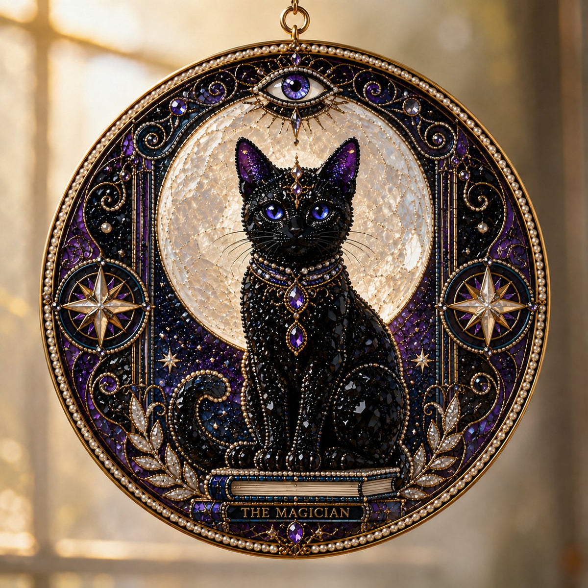 🔥Last Day 50% OFF -🌙🐈‍⬛ Premium 3D Pearl Celestial Black Cat Window Hanging Kit