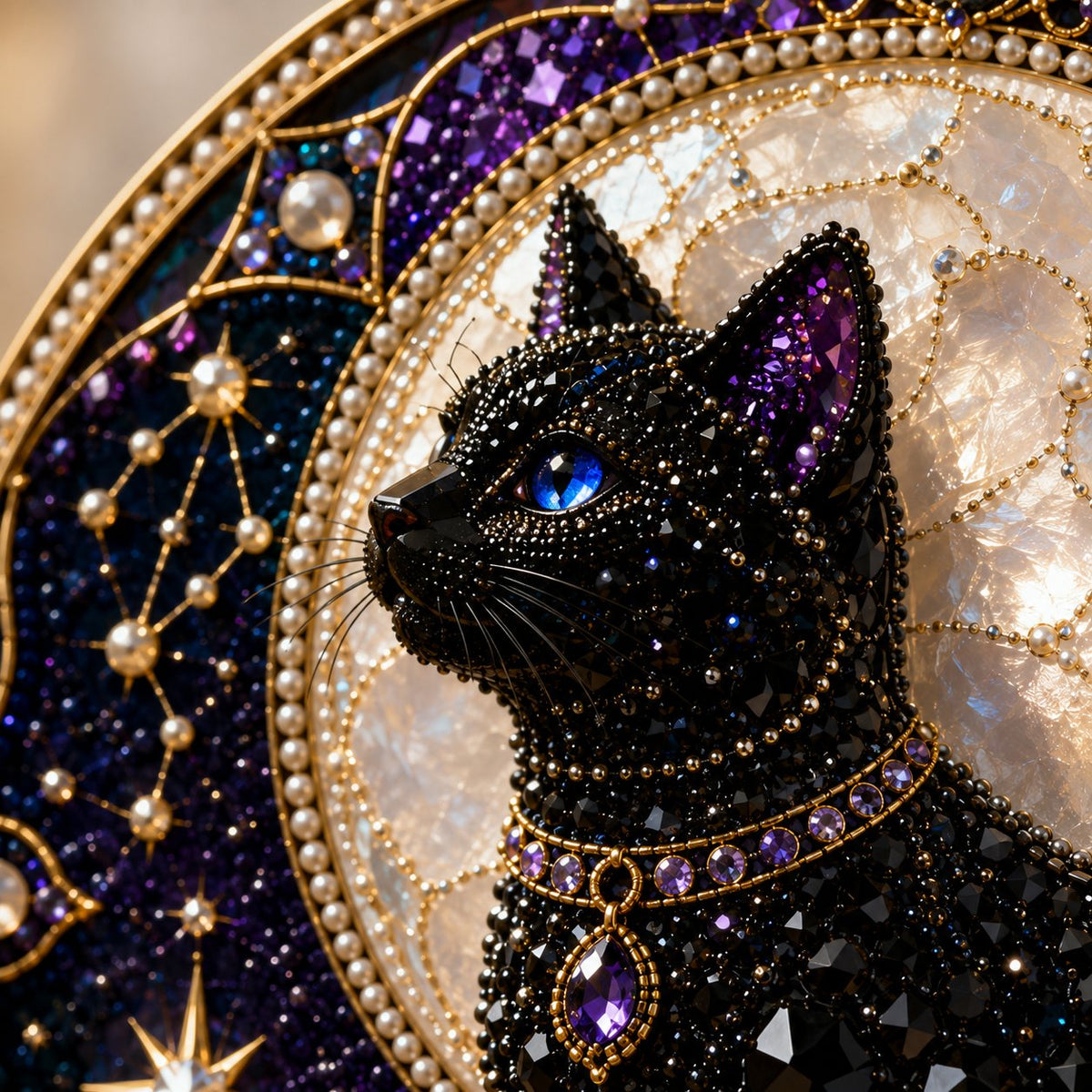 🔥Last Day 50% OFF -🌙🐈‍⬛ Premium 3D Pearl Celestial Black Cat Window Hanging Kit