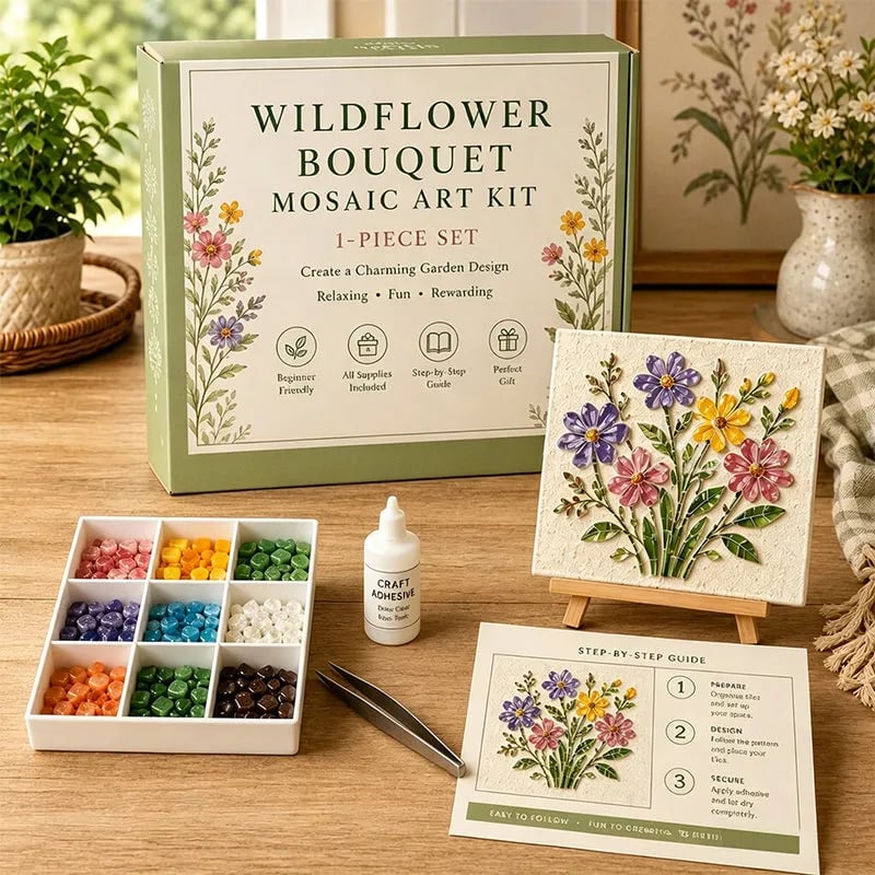 Watering Can Mosaic Art Kit-🔥LAST DAY 50% OFF🔥🌿Beginner-Friendly Floral DIY Craft with Vibrant Mosaic Beads & Sturdy Display Base ✨