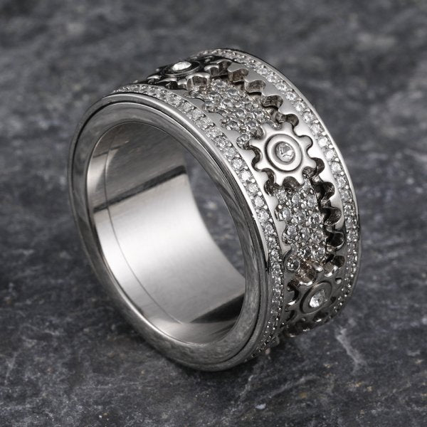 🔥LAST DAY 50% OFF – ⚡925 Sterling Silver Personalized Stress Reducing Rotatable Gear Ring
